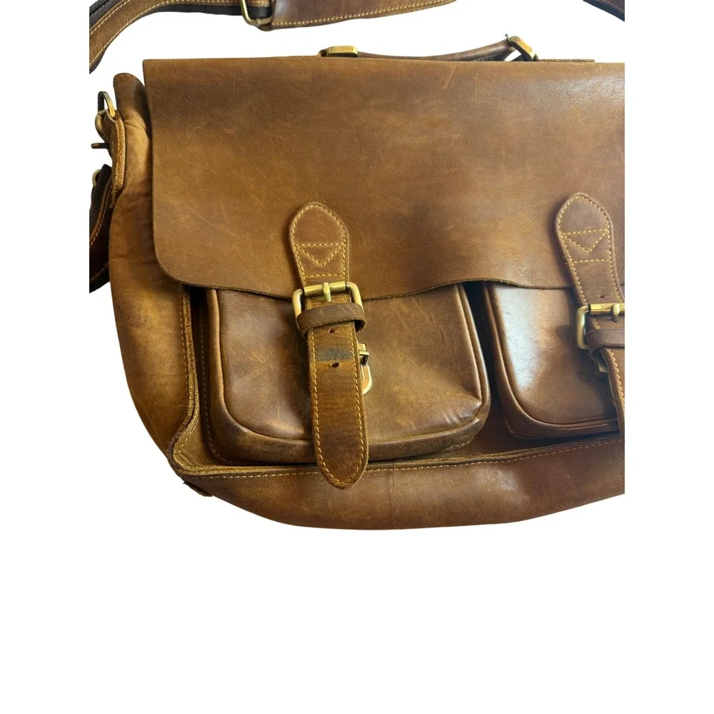 Distressed Brown Leather Messenger Bag Laptop Satchel Briefcase Crossbody Rugged
